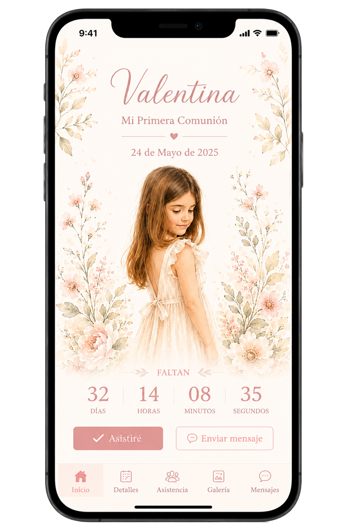 Ejemplo de invitación digital EvenTin para una comunión